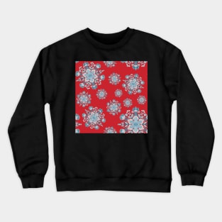 Blue, Pink and Red Mandala Snowflake Repeat Pattern Crewneck Sweatshirt